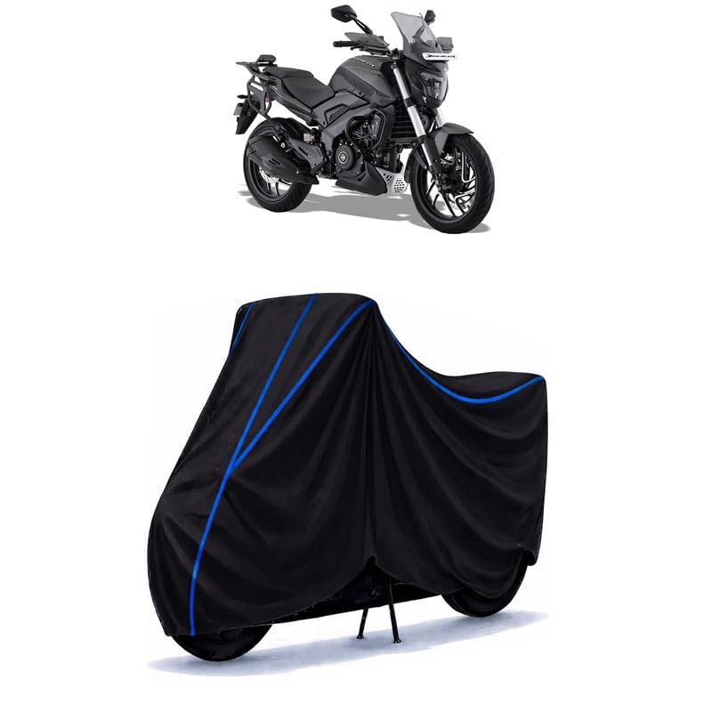 Image of Bajaj Dominar Bike Cover Water Resistant Universal Motorcycle Rain | Heavy Duty UV Protection, Dust, Scratch Indoor Outdoor All Weather with Black Blue Piping Elastic