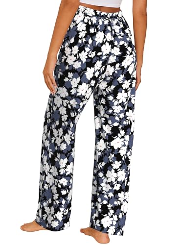 Image of FLYCURVY Plus Size Women Pajama Pants Soft Long Sleep Lounge Pants Drawstring Star Floral Printed with Pocket L-5XL