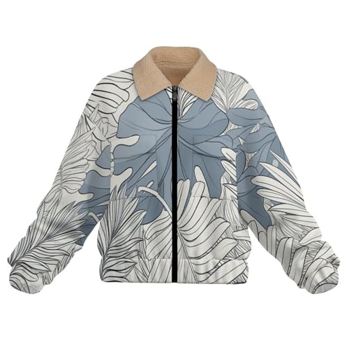 Chaqueta de forro polar cálida para mujer con diseño de arte lineal de hojas 5