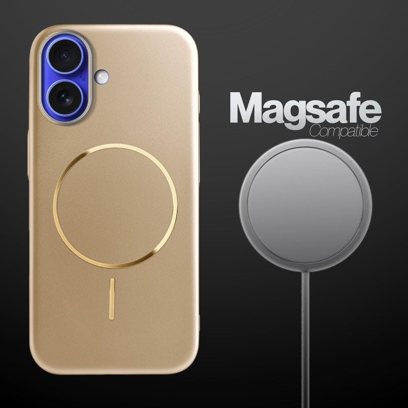 Image of AIBEX Ultra-Thin Mag-Saf Back Cover Case Compatible with iPhone 16| Slim Fit Scratch-Resistant Matte | Magnetic Wireless Charging | Microfibre Lining | Camera Protection (PC Material) - Gold