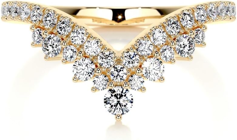 0.50 Carat Round Colorless Moissanite Two Rows V Shaped Wedding Band Half Eternity Curved Perfect Matching Band With Engagement Ring 925 Sterling Silver Solid 10k/14k/18k Yellow Gold Band For Women