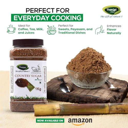 Image of Thanjai Natural 3kg Jar Sugarcane Jaggery Powder /Country Brown Sugar /Naatu Sakkarai -100% Natural (3kg Jar)