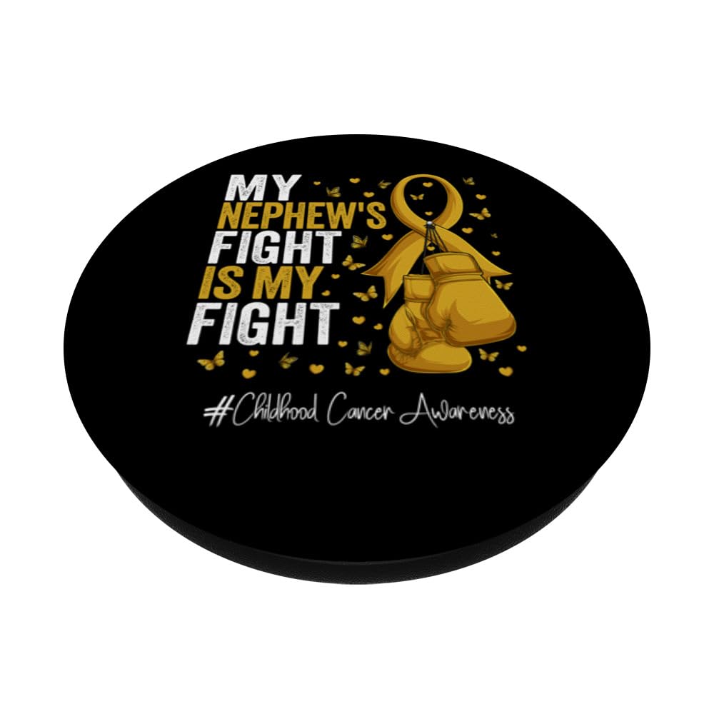 Gold Ribbon Nephew Childhood Cancer Awareness PopSockets Swappable PopGrip, Black - Image 2