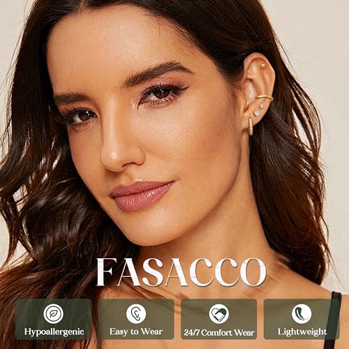 FASACCO 14K Gold Earrings for Women Men 925 Sterling Silver Post Earrings Studs Hypoallergenic Small Ball CZ Hoop Stud Earring Sets for Multiple Piercing2