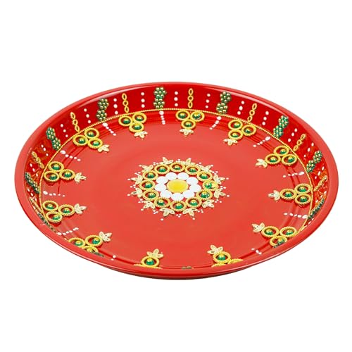 Plato de acero Puja Thali con Kalash y Channi para rituales indios tradicionales 3