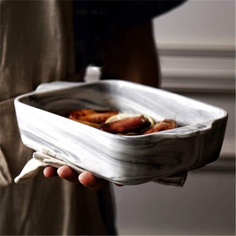 Roasting Dish Simple Multifunction Double Ear Handle Ceramic Oven Dish Serving Dish Rectangular Baking Dish Roasting Cooking Dishes for Oven (Size : Small) (Medium)