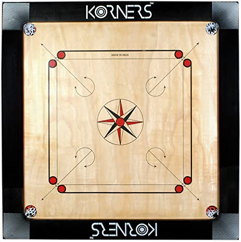 Image of KORNERS Carrom Board with Striker, Coins and Powder, Multicolor (35 Inches Black K35)