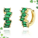 Green Hoop Earrings St Patricks Day Earrings for Women Baguette Cubic Zirconia...