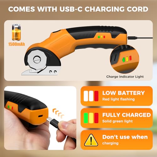 Cordless Electric Scissors, High Speed Cardboard Cutter, 4V 1500mAh Rechargeable Rotary Cutter with Safety Lock & LED Light, Cardboard Cutter for Cutting of Fabric, Leather, Carpet, Plastic by Shuniu - Used condition - Image 5