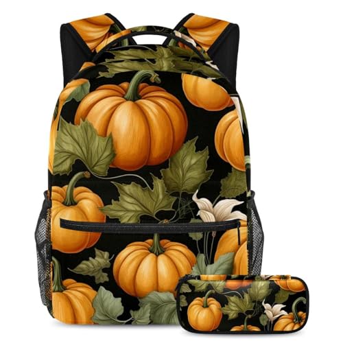 Cartables citrouille Thanksgiving sac à dos avec trousse sac à livres voyage étudiants
