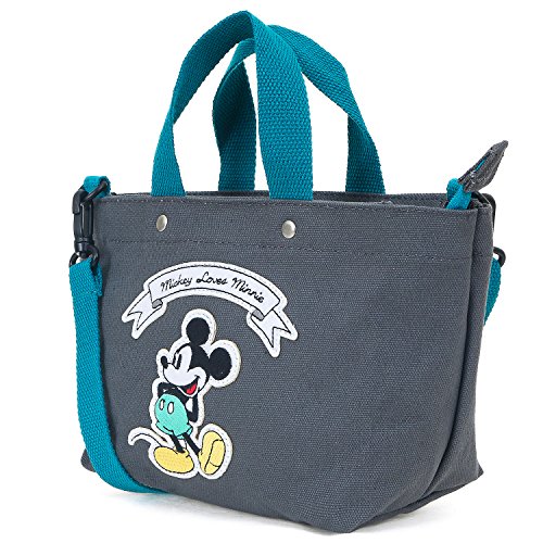 ililily Disney Mickey Mouse Patch Cotton Canvas Shoulder Small Handbag, Dark Grey