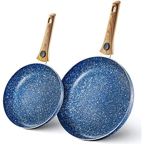Mitbak 10 & 12 Inch Non-Stick Frying Pans (Blue) | Set Of 2 Granite Coating Nonstick Skillet with REMOVABLE Heat-Resistant Handle | Premium Cooking & Kitchen Utensil | Induction Compatible Cover