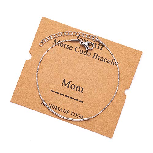 Image of JoycuFF Inspirational Morse Code Bracelets for Women Silver Beads Jewelry Encouragement Mantra Gifts for Her