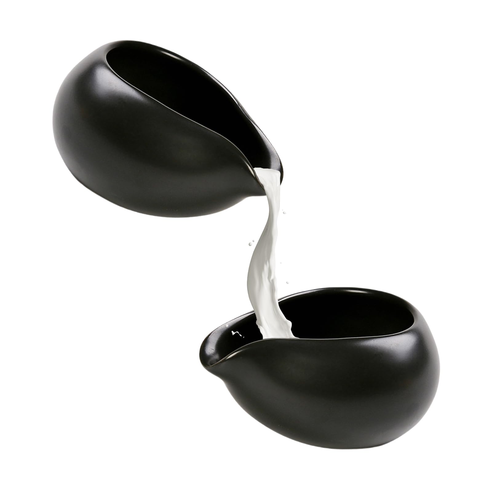 Sgphrzlt 2 Pack Mini Ceramic Creamer Pitcher for Milk Syrup, 3 Oz Small Gravy Boat, Porcelain Dipping Sauce Bowl Cup Container for Tea Coffee, Serving Dispenser Accessories, Black