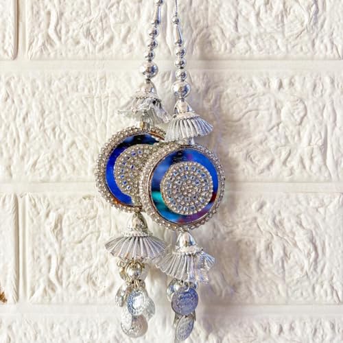 Image of Adikala Craft Store Handmade Ethnic Silk Latkan Tassel Set of 2 for Saree Pallu, Blouse, Suits, Dupatta, Lehenga Decor | Wedding Festival Occasion (Silver Mirror)