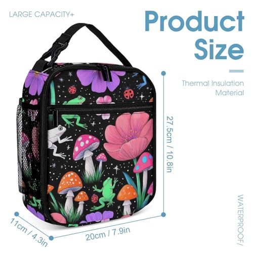 Backpack with Lunch Box & Cosmetic Bag Set Beautiful Magical Flowers Goth Moon Mushrooms Frogs Bookbag Daypack Set Backpack with Lunch Bag Storage Bags4
