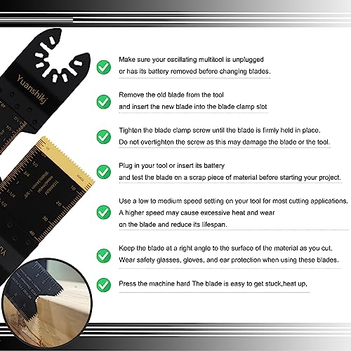 Yuanshikj 30Pcs Mix(Titanium+Bi-Metal) Metal Wood Plastics Universal Oscillating Multitool Saw Blades,Oscillating Tool Blade,Professional Quick Release Durable,Multi Tool Blades Kits thumb #6