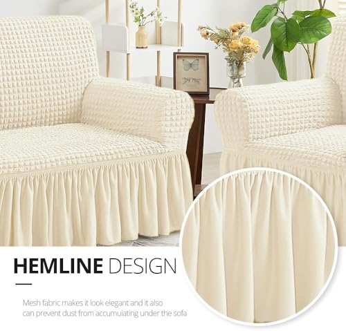 Image of Bails Sofa Cover 2 Seater Fully Covered | Sofa Cover 3 Seater Fully Covered | Sofa Cover 2 Seater | Universal Elastic Bubble Fabric with Frill Sofa Protector Cover (Beige, 2 Seater)