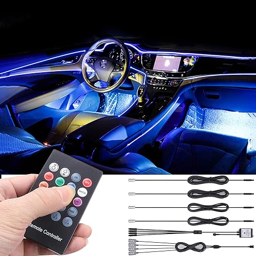 TABEN Ambient Light RGB Remote Controller Car Atmosphere Light Lamp Soft DIY Refit Optic Fiber Band 64 Colors Interior Footwell Lighting Decorative Light 1W DC 12V 5m