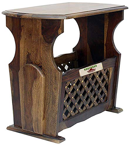 Image of Sheesham Wood Side Table with Magzine Holder for Living Room | Brown