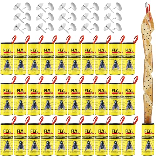 30 Rolls Fly Strips Traps for Home, Sticky Strips, Fly Paper Tape Catcher Ribbon for Gnat Fungus Fruit Flies