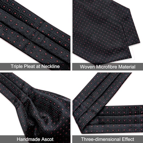 Image of DiBanGu 3PCS Ascot Ties for Men Wedding Jacquard Woven Silk Ascot Cravat for Men Cravat Tie and Pocket Square Set