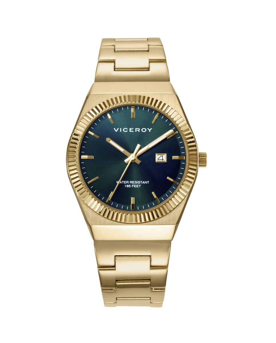Viceroy Reloj Mujer Elegante para Vestir de Acero Inoxidable - 34 mm - Movimiento de Cuarzo - Esfera Verde - Bisel Dorado - Resistente al Agua 5 ATM - Colección Dress – 401296-67