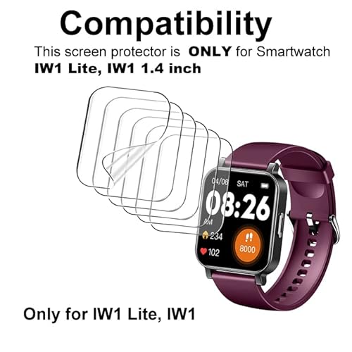 Smaate IW1SPTR35 Screen Protector Compatible With Eurans Tykoit Imzuc Oraimo Iw1 Lite, Fitniv Escaru Stiive Letsfit Iw1 1.4Inch Smartwatch, Soft, 6-Pack, Bubble Self-Healing, Full Coverage, Anti-Scratch thumb #1