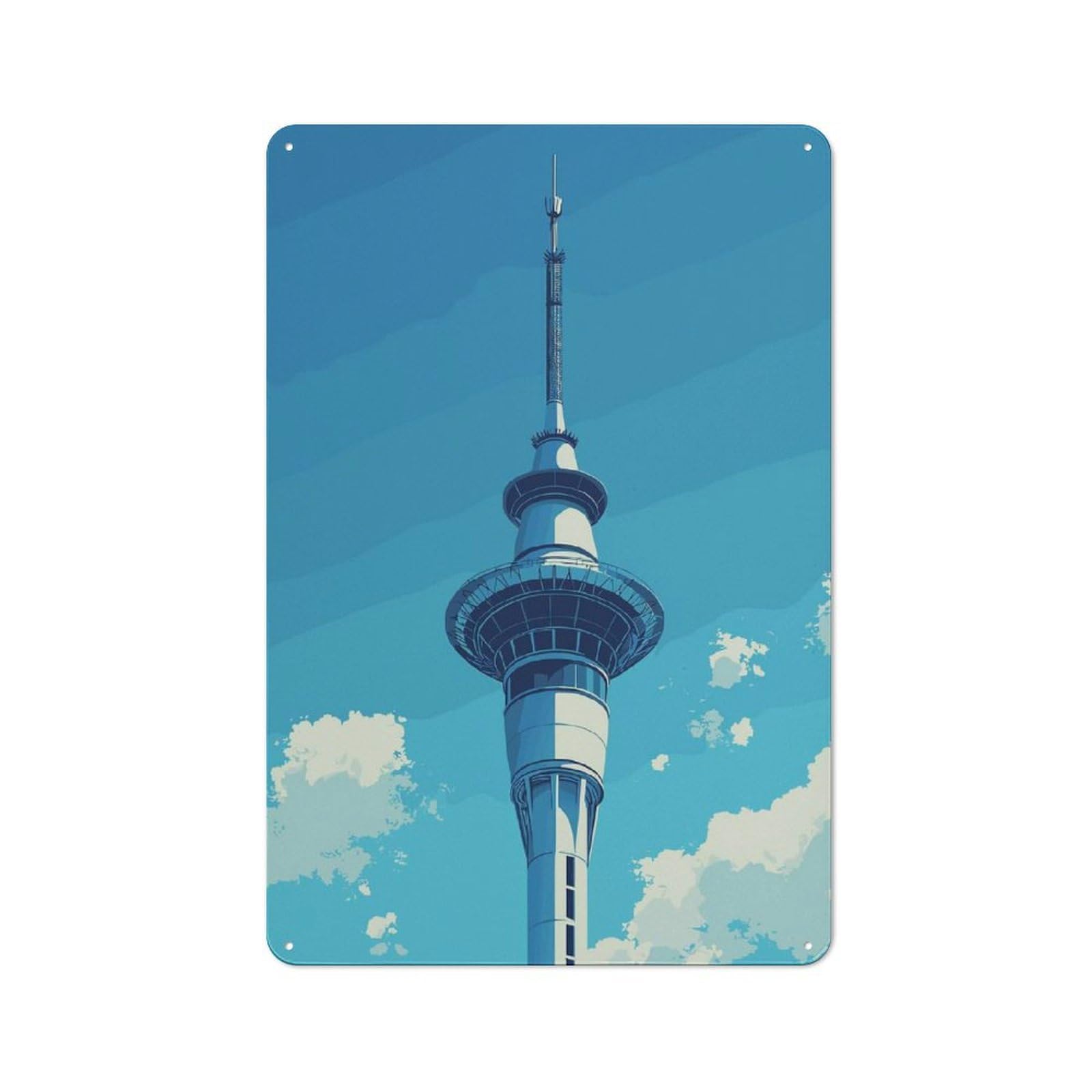 Junmoney Style-8 Creative Sky Tower Auckland Tin Sign 30X20cm, Study Room Decor For Workspace, Cafe, Shop Or Desk Area
