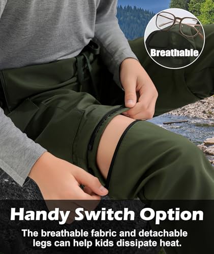 Boys Convertible Hiking Pants Kids Zip Off Scout Pants Youth Teen Boy Quick Dry Outdoor Fishing Waterproof Lightweight 4-18Y4
