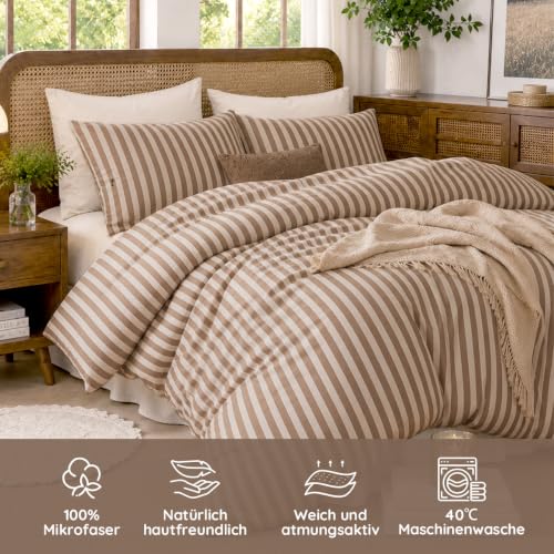 Lanqinglv Bettwäsche 135x200 Braun Gestreift,ÖKO-TEX Zertifiziert – Ansicht 4
