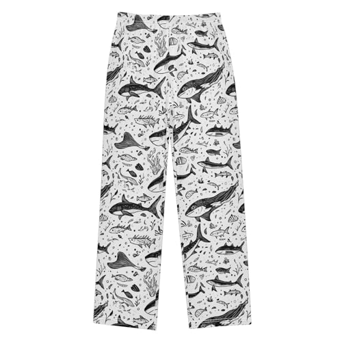 Boys' Pants Sketch Ocean Shark Black Stripe Long Bottoms Jogger Pants Elastic Waist Trousers with Pockets S-XL