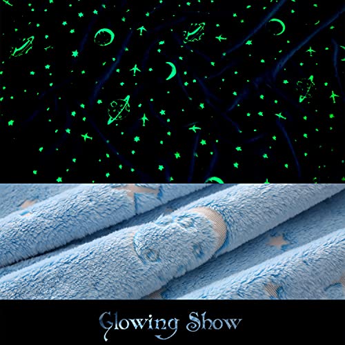 Glow In The Dark Throw Blanket For Kids, Soft Fleece Blanket For Couch Bed, Outdoor Fuzzy Blanket With Galaxy Planet Pattern, Birthday Gifts For Girls Boys And Toddler Blue 50X60 Inch #TOP4