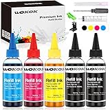 WOKOK Refill Ink Kit for HP 950 951 932 933 60 61 952 902 90162 63 65 920 940 95 96 Ink Cartridges, 100ML x5 Bottles with Syringes (2 Black 1 Cyan 1 Magenta 1 Yellow)