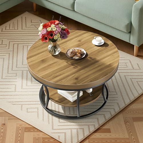 MSFE 2-Tier-Runde Couchtisch, Wohnzimmertisch, Modern Tisch Wohnzimmer, Couchtisch Rund Holz mit Sturdy Metal Frame, Sofa Tisch Beistelltisch für Wohnzimmer, Home Office, 80 * 80 * 45cm – Bild 8