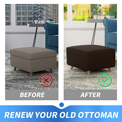 Maxijin Newest Jacquard Ottoman Slipcovers Folding Storage Stool Furniture Protector Cover Soft Thick Rectangle Foot Rest Slipcover With Elastic Bottom (Ottoman Small, Dark Coffee) #TOP3