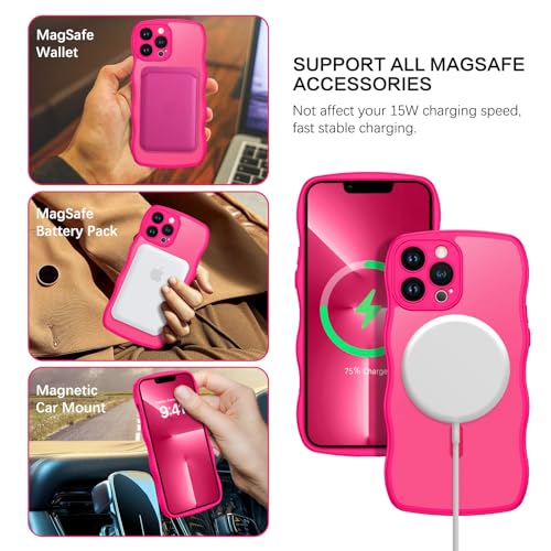 Coque iPhone 13 Pro ondulée compatible Magsafe antichoc rose - 3