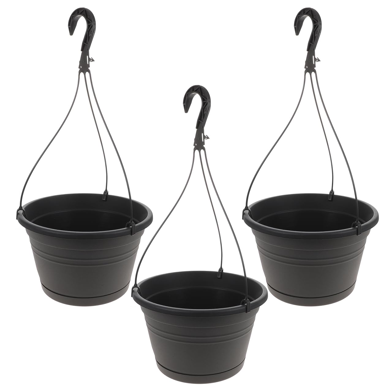 DOITOOL Lot de 3 pots de fleurs à suspendre en plastique de 24 cm pour intérieur et extérieur (gris)