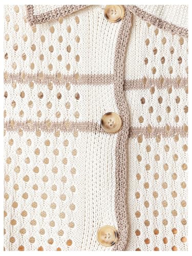 GORGLITTER Women's Crochet Short Sleeve Knit Top Striped Short Sleeve Knitted Button Down Shirts4