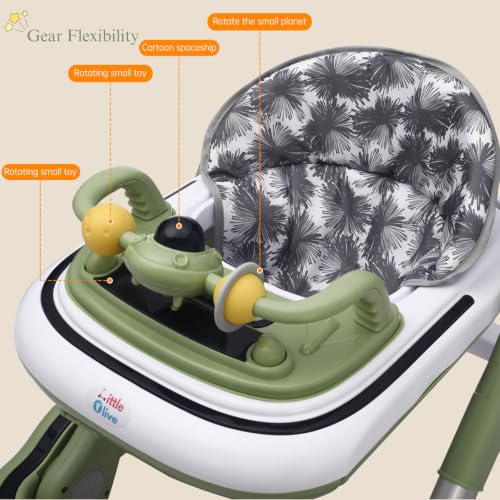 Image of Little Olive Baby Walker for Kids | Foldable & Adjustable Height Walker with Basketball Hoop, Interactive Activity Toy Bar, Comfortable Padded Seat & Smooth Wheels | Baby Walker for Boys & Girls (Green)