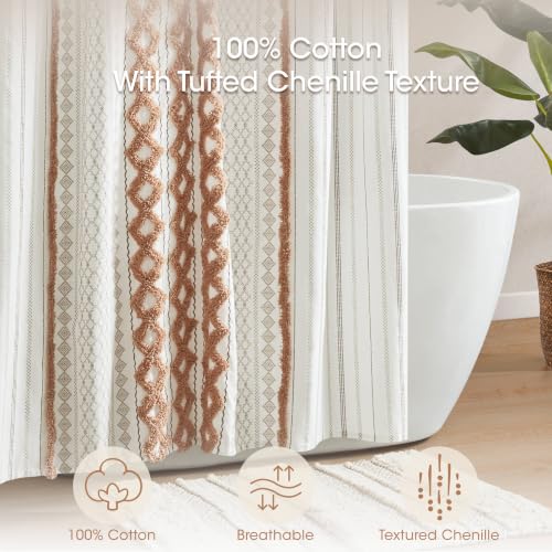 Image of INK+IVY Imani Tufted Chenille 100% Cotton Shower Curtain Boho Bath Curtains for Bathroom, Colorful Stripes Modern Farmhouse Shower Curtain, Bathtub Privacy Screen,Machine Washable 72 inch x 72 inch, Rose Clay