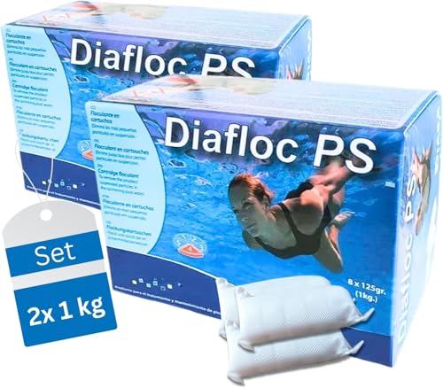 DIASA INDUSTRIAL Pack x2 DIAFLOC PS Floculante Clarificante para Piscinas en bolsitas - 1 KG 8 saquitos de 125 Gramos Cada Caja (2 Cajas 2 kg en Total)