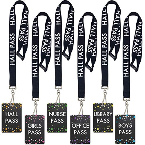 Ceiba Tree Chalkboard Hall Pass Lanyards – Set of 6 (Hall, Office, Library, Nurse, Boy & Girl) with Breakaway Buckle for Students, Teachers & Office Supplies