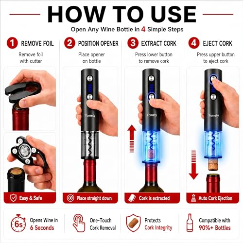 Yomety Rechargeable Electric Wine Opener Set with Base, Electric Corkscrew - Image 3