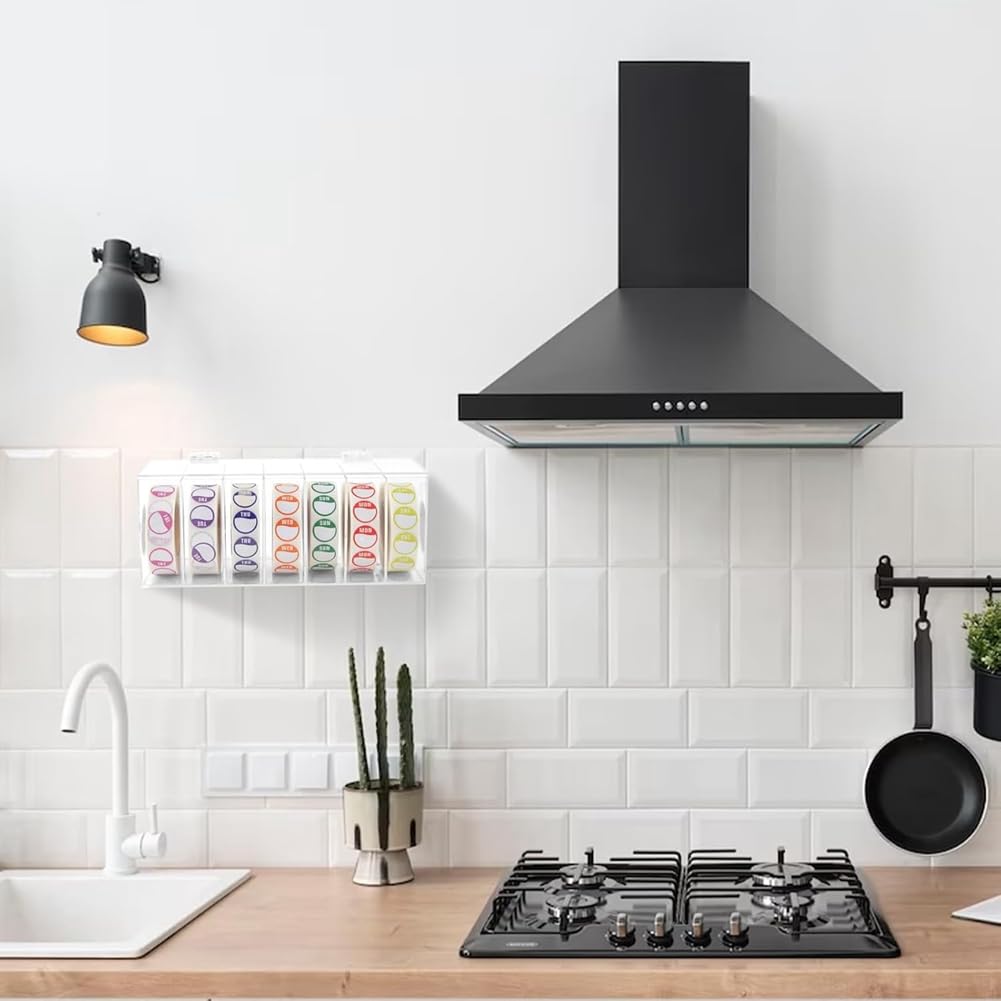 Distributeur d'étiquettes en acrylique avec couvercle pour le jour de la semaine, avec 7 compartiments, pour rouleau d'autocollants, montage mural (sans étiquette)