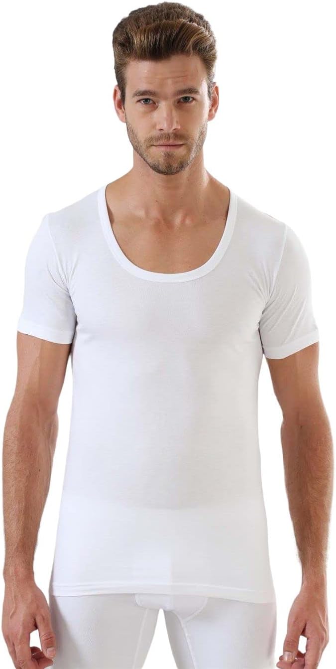 ARMA Men's White Cotton U Neck T-Shirt Undershirt (pack of 3) Made in Turkey