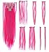 SWACC 7 Pcs Full Head Party Highlights Clip on in Hair Extensions Colored Hair Streak Synthetic Hairpieces (22-Inch Straight, Hot Pink)