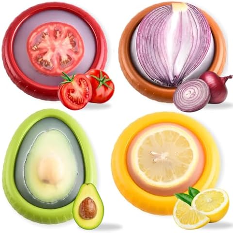 Silicone Fruit Storage Box, Reusable Fruit Storage Containers for Fridge, Pack of 4, Anti-Oxidation Storage Containers Box Ideal for Onions, Tomato, Avocado, & Potato Cover
