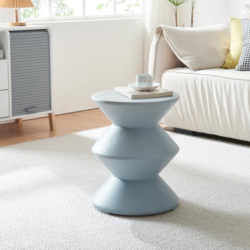 [en.casa] Mesa Auxiliar Kyppeslo para Salón Dormitorio Recibidor Mesa de Sofá de Diseño Único Mesilla de Noche Mesita de Café con Tablero Redondo Hormigón 47 x Ø37 cm - Azul Claro