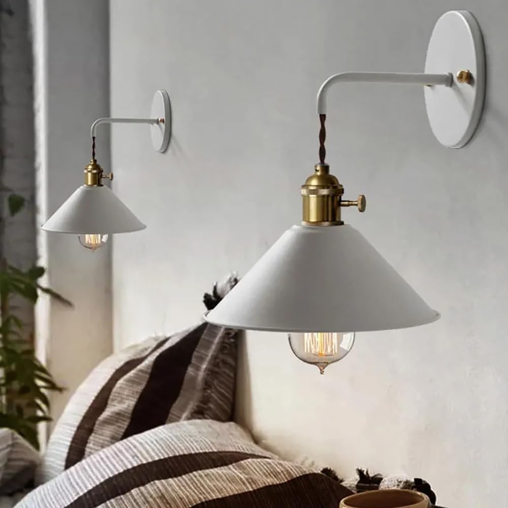 ASerZenith Led Wall Lamp, Sconces 8 Inch Fixture With Switch E27 Copper Lamp Holder For Bedside Or Bathroom Vanity(White)